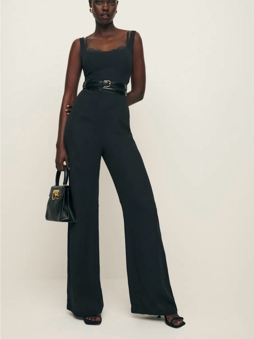 Reformation Black Sleeveless Wide-Leg Jumpsuit